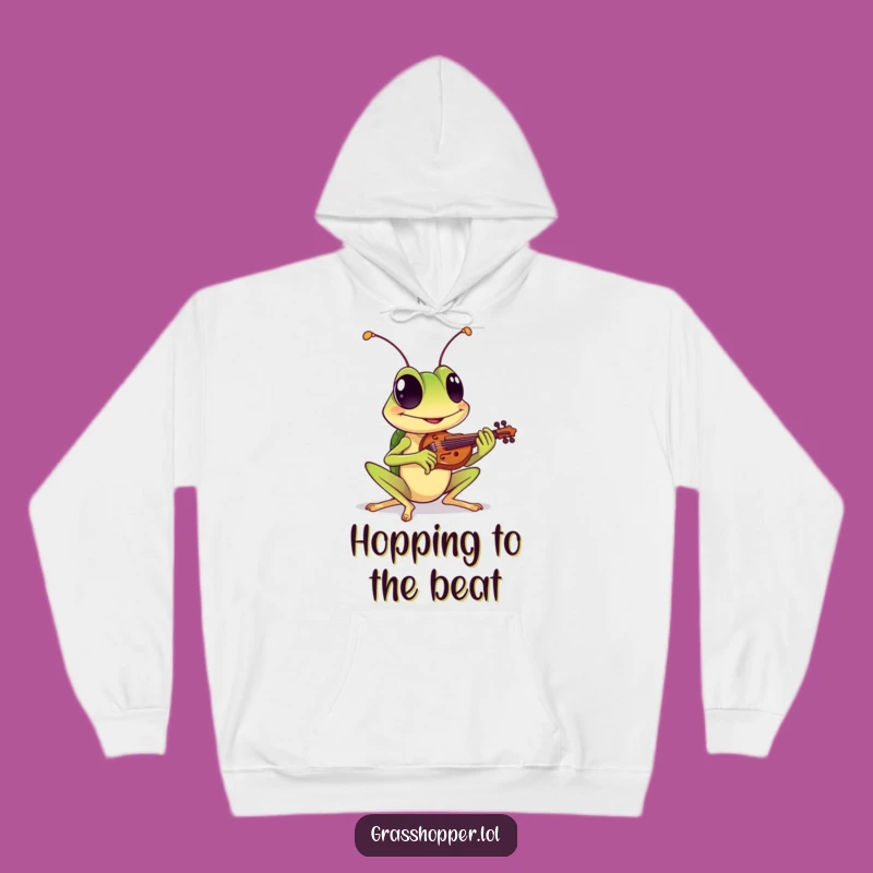 Funny Grasshopper Hoodie: Grinning Violinist, Cozy Musical Humor Gift