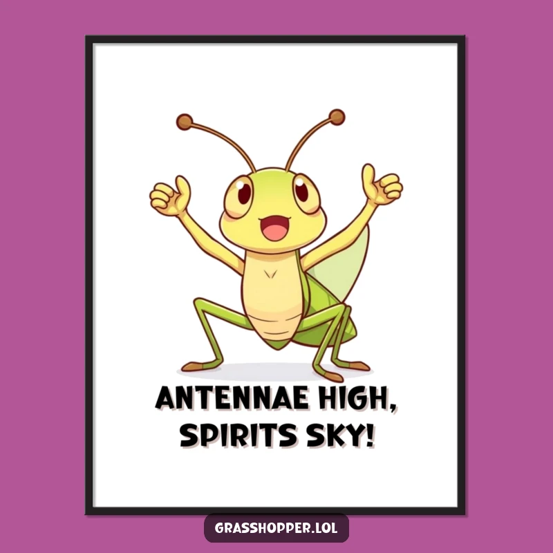 Funny Free Printable Wall Art: Cheering Grasshopper Victory, Downloadable Home Decor