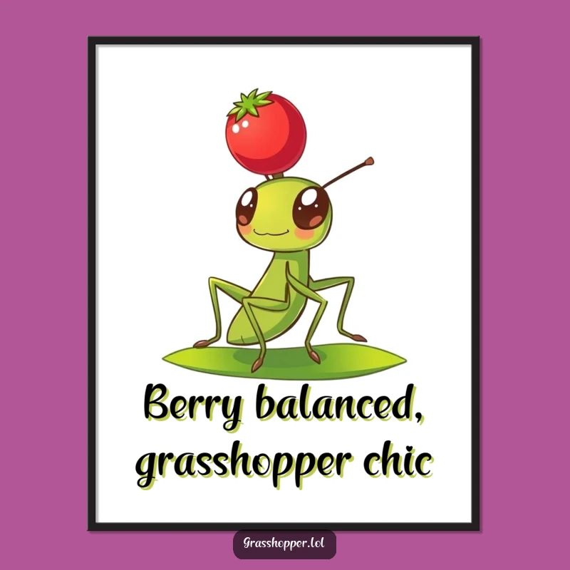 Free Printable Grasshopper Wall Art: Funny Berry Balance Design for Downloadable Charm