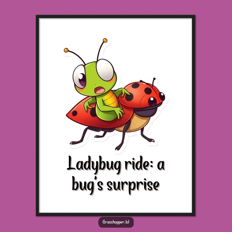 Free Printable Grasshopper Wall Art: Funny Ladybug Ride Surprise Design for Downloadable Comedy