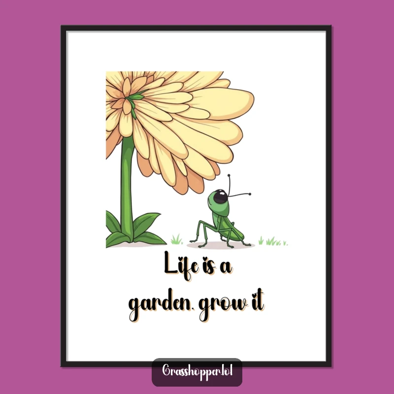 Funny Free Printable Wall Art: Wonder Grasshopper & Giant Flower, Downloadable Decor