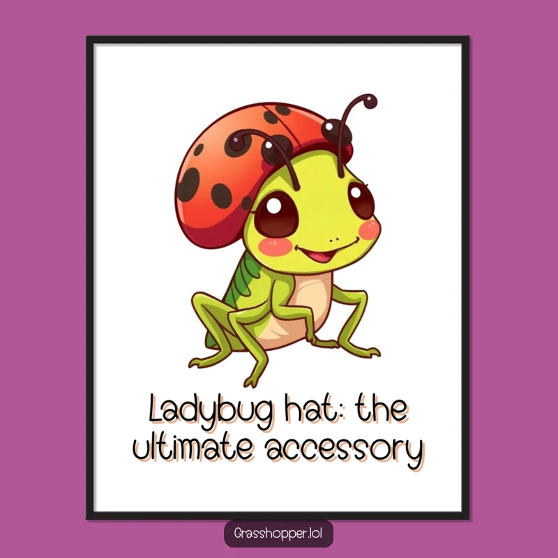 Funny Free Printable Grasshopper Ladybug Hat Wall Art - Downloadable Decor