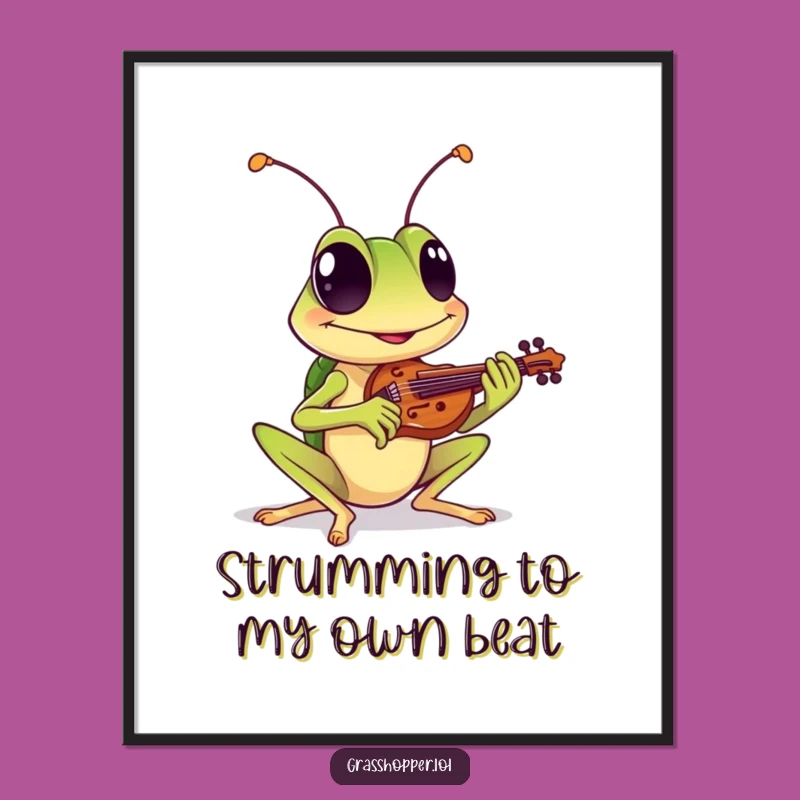 Funny Free Printable Wall Art: Grinning Grasshopper Violinist Downloadable Decor