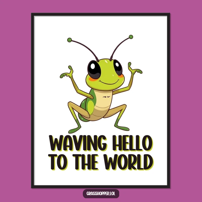 Funny Free Printable Wall Art: Waving Grasshopper for Cheerful Decor