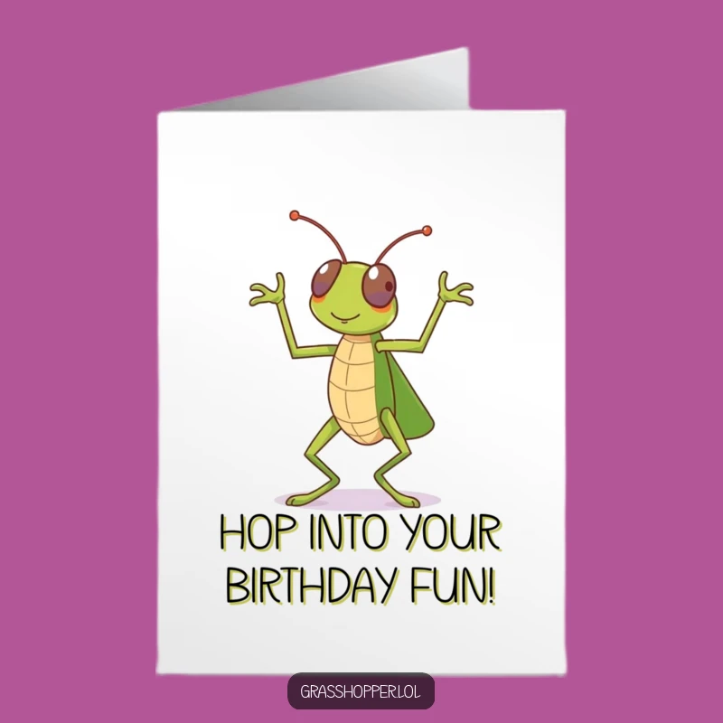 Free Printable Birthday Card: Dancing Grasshopper Funny Downloadable Gift for Joyful Parties