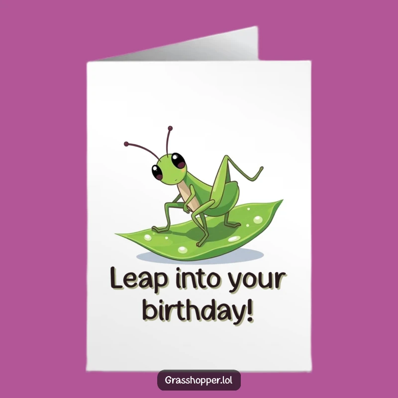 Free Printable Birthday Card: Energetic Grasshopper Cartwheel for a Fun Day