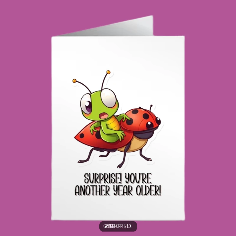 Free Printable Grasshopper Birthday Card: Funny Ladybug Ride Surprise, Downloadable Fun