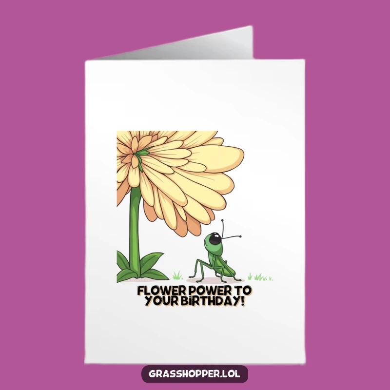 Funny Free Printable Birthday Card: Wonder Grasshopper, Giant Flower, Downloadable Gift