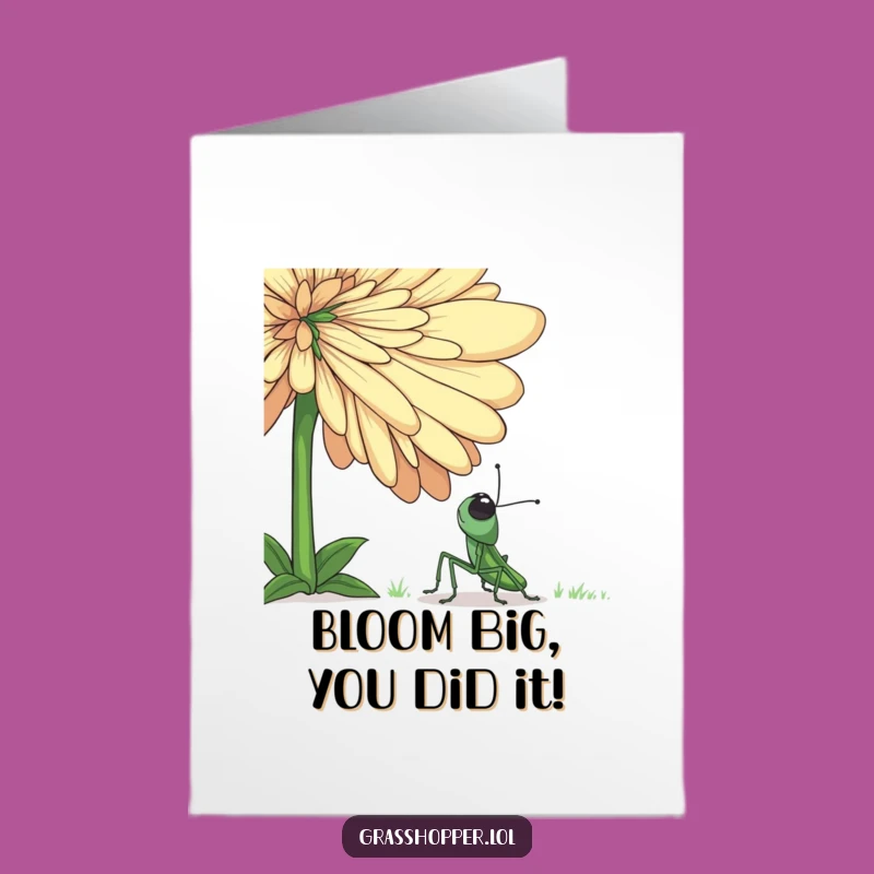 Free Printable Congrats Card: Grasshopper's Wonder at Giant Flower, Downloadable Fun