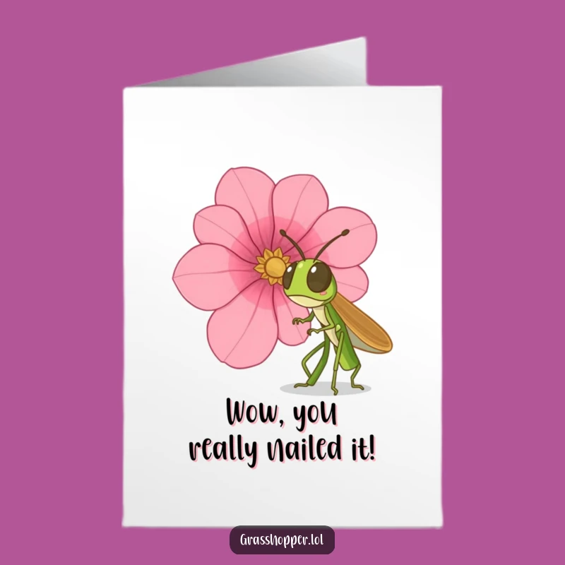 Free Printable Congrats Card: Surprised Grasshopper Funny Downloadable Gift for Unexpected Wins