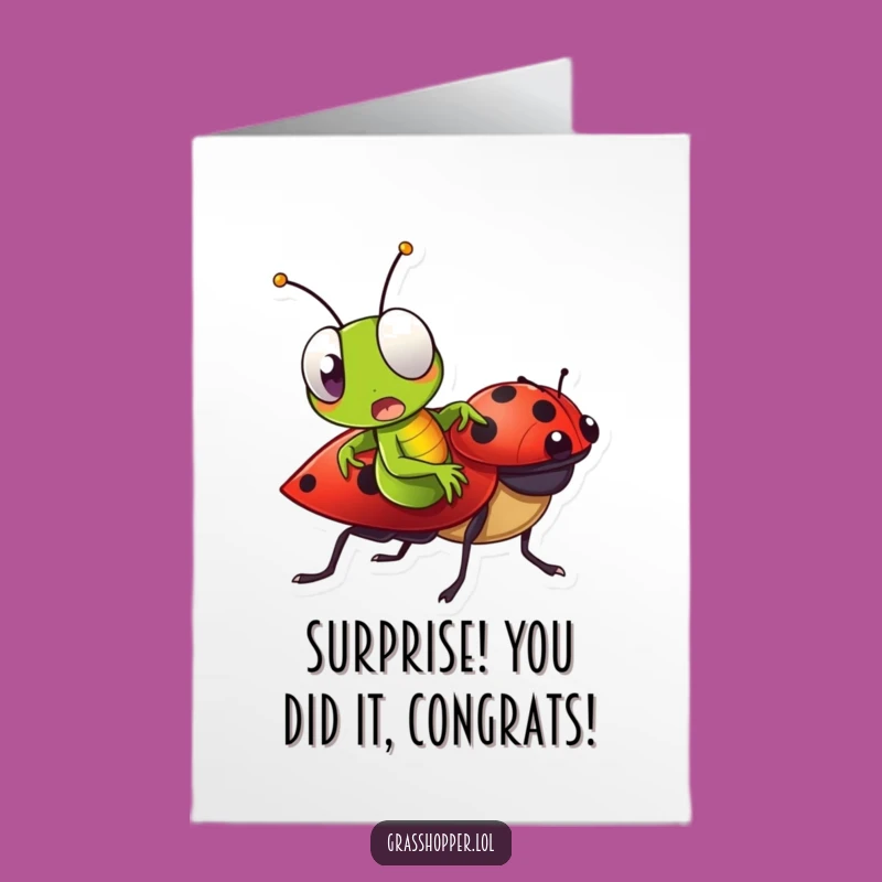 Free Printable Grasshopper Congrats Card: Funny Ladybug Ride Surprise, Downloadable Joy
