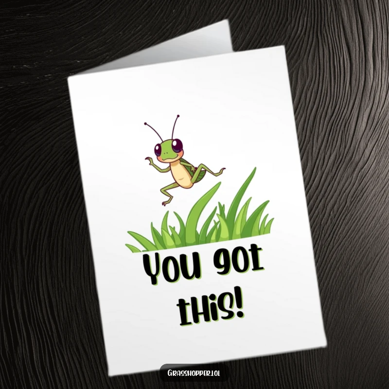 Funny Free Printable Congrats Card: Grasshopper dancing energetically on a blade of grass, celebrating success with exuberant, happy-go-lucky moves.
