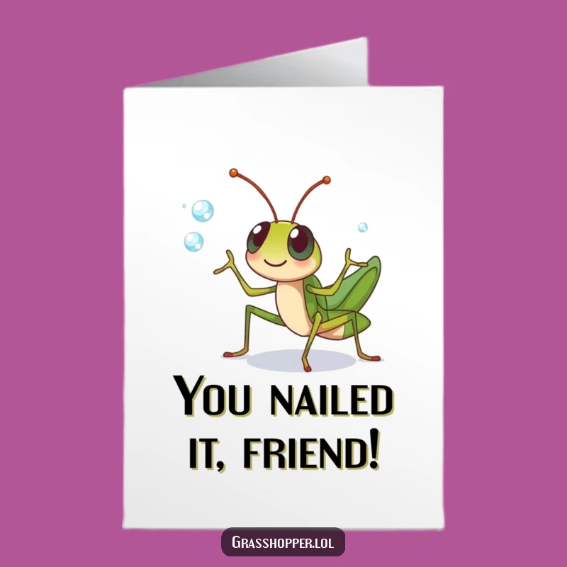 Free Printable Congrats Card: Juggling Grasshopper - Funny Downloadable Gift