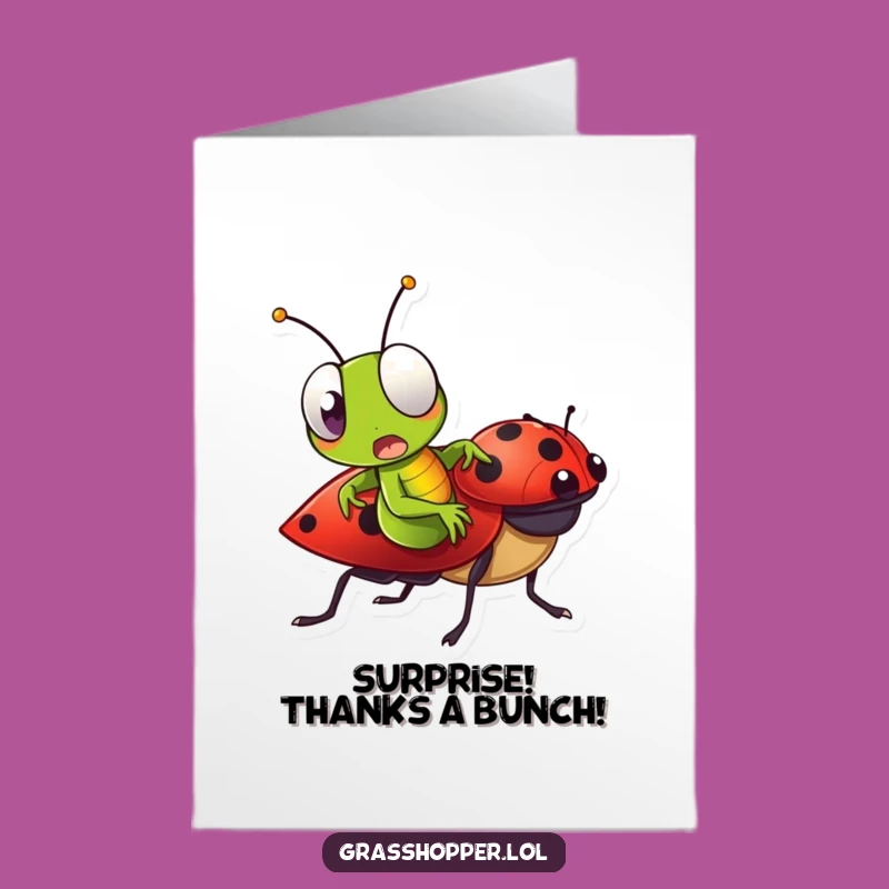 Free Printable Grasshopper Thank You Card: Funny Ladybug Ride Surprise, Downloadable Gratitude