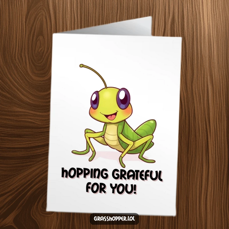 Funny Free Printable Thank You Card featuring a cheerful grasshopper extending a friendly invitation, perfect for expressing gratitude with a humorous DIY flair.
