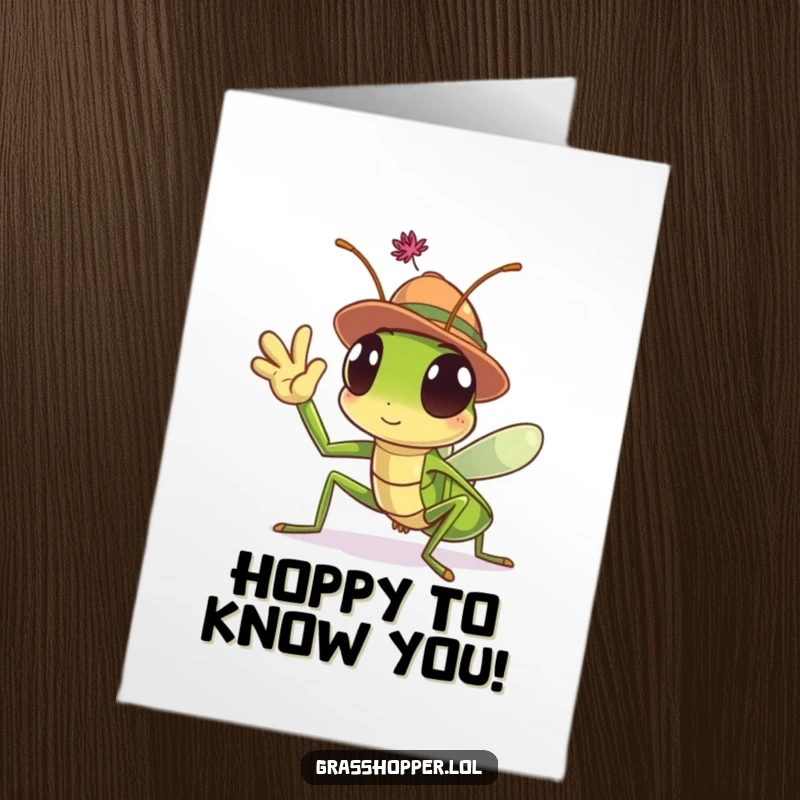 Funny Free Printable Thank You Card: A cute grasshopper sporting a hat waves a friendly greeting, expressing gratitude.