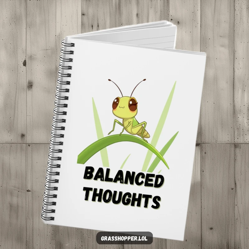 Funny Winking Grasshopper Notebook: An insect winking and balancing on the cover, perfect for your funny notes.
