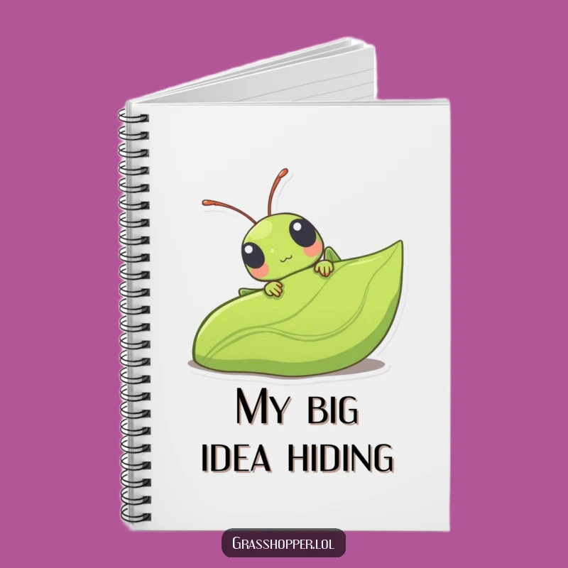 Funny Kawaii Grasshopper Notebook - Cute Leaf Peeking Journal