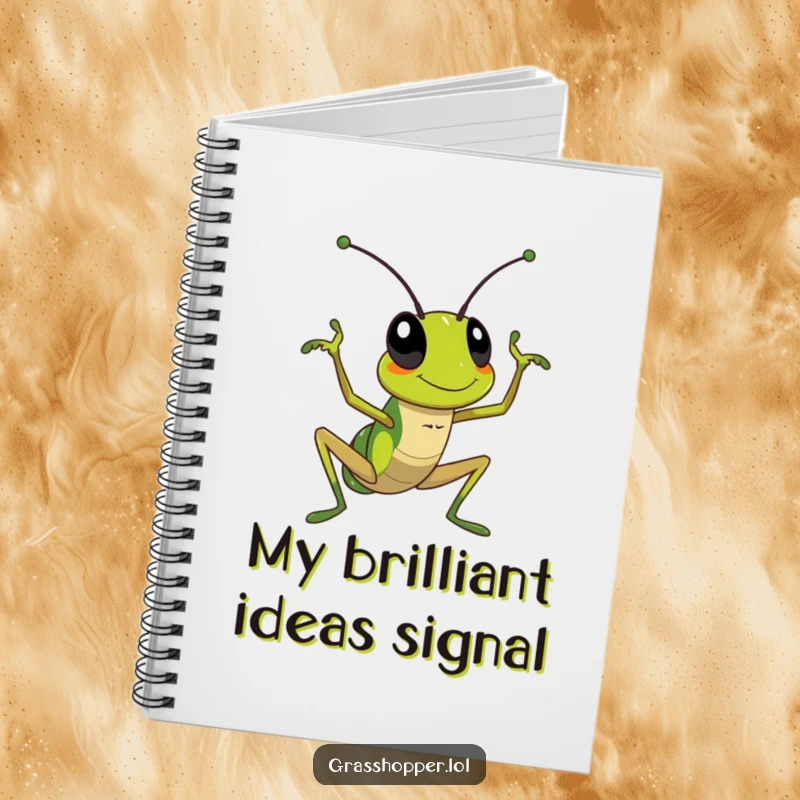 Funny Notebook: A grasshopper enthusiastically waving its antenna, perfect for jotting down friendly notes.