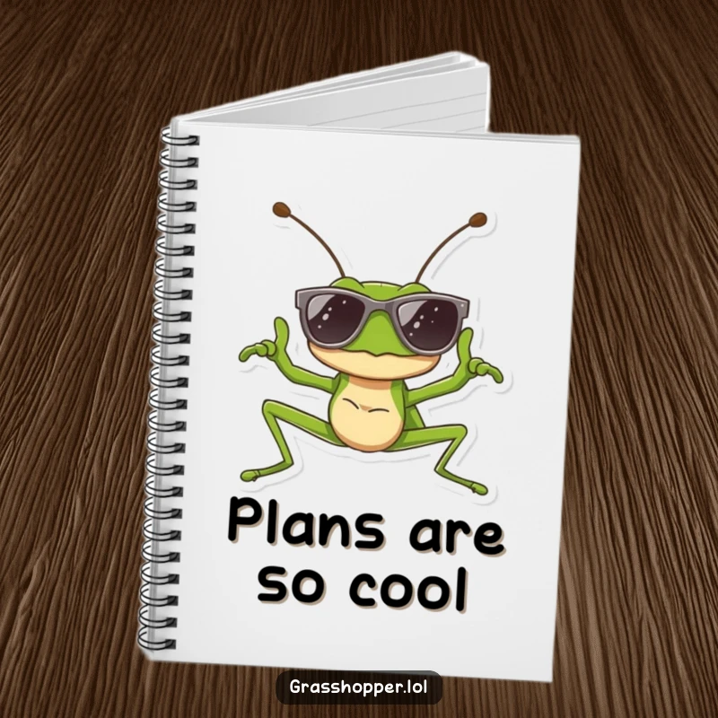 Funny notebook with a grasshopper wearing sunglasses and striking a cool pose, perfect for notes, journaling, and funny gift ideas.