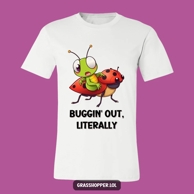 Funny Grasshopper Ladybug Ride T-Shirt - Surprised Insect Graphic Tee