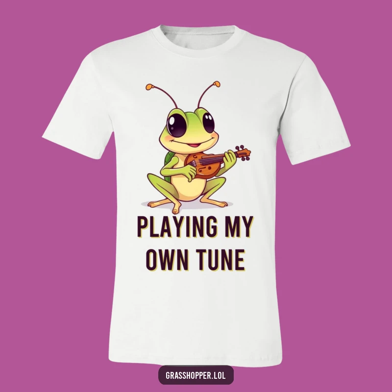 Funny Grasshopper Violin T-Shirt: Grinning Musician, Quirky Humor Gift