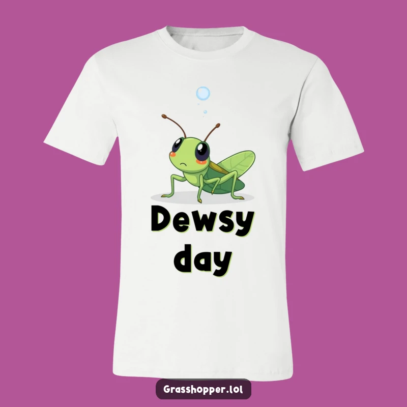 Funny Surprised Grasshopper T-Shirt: Dewdrop Surprise, Cute Kawaii Tee Gift!