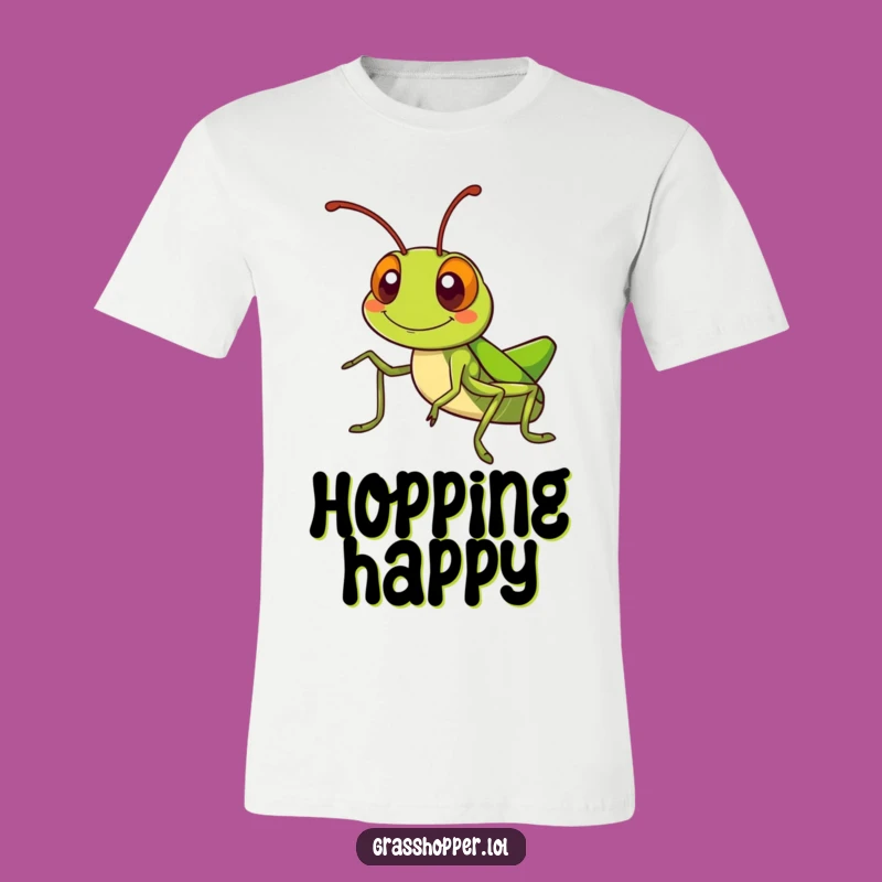 Kawaii Grasshopper T-Shirt: Silly Grin Antennae Wave, Cute Funny Tee Gift!