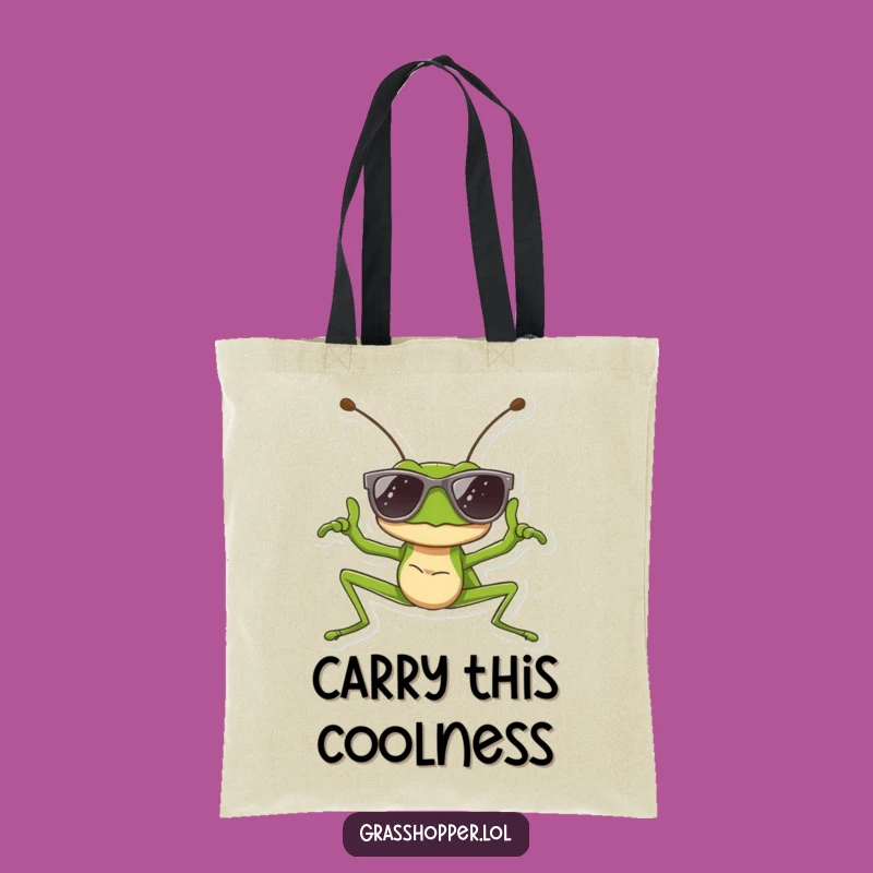 Funny Cool Grasshopper Tote Bag: Sunglasses Pose, Hip Humor Gift Bag