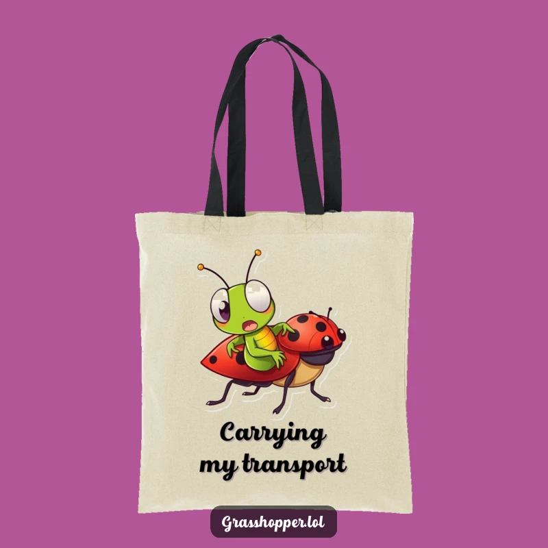 Funny Grasshopper Ladybug Ride Tote Bag - Surprised Insect Carry-All
