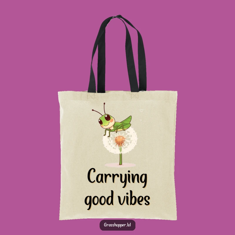 Funny Grasshopper Tote Bag: Bouncing Insect Dandelion, Humorous Fun Bag