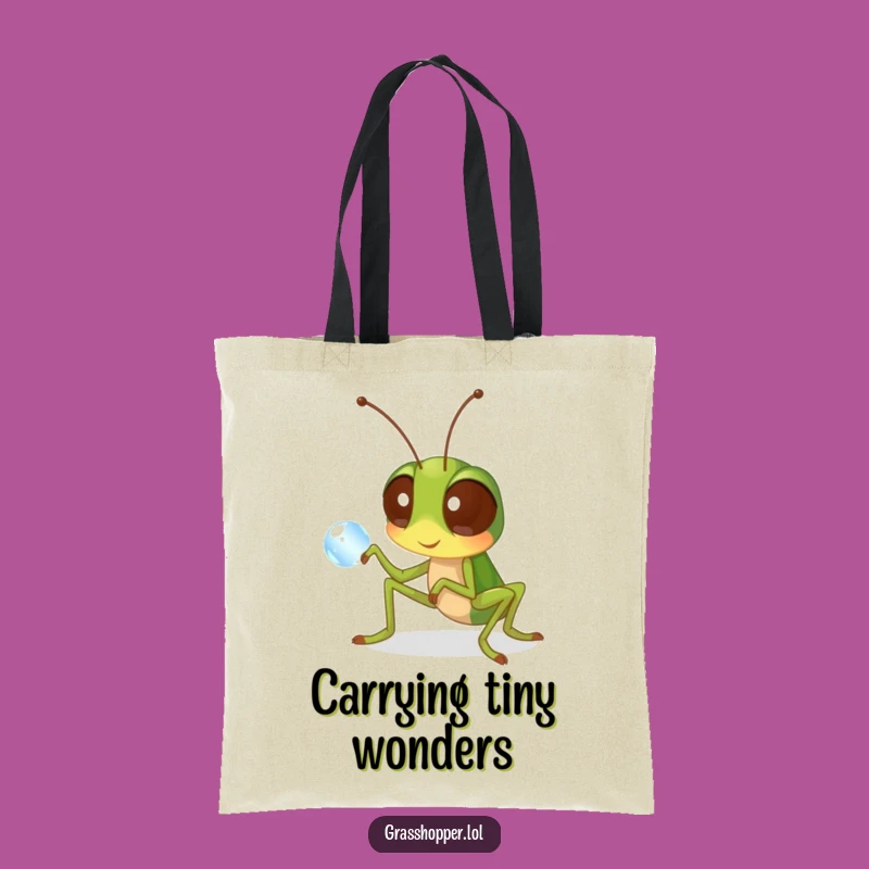 Funny Grasshopper Tote Bag: Curious Insect Dewdrop, Humorous Nature Bag