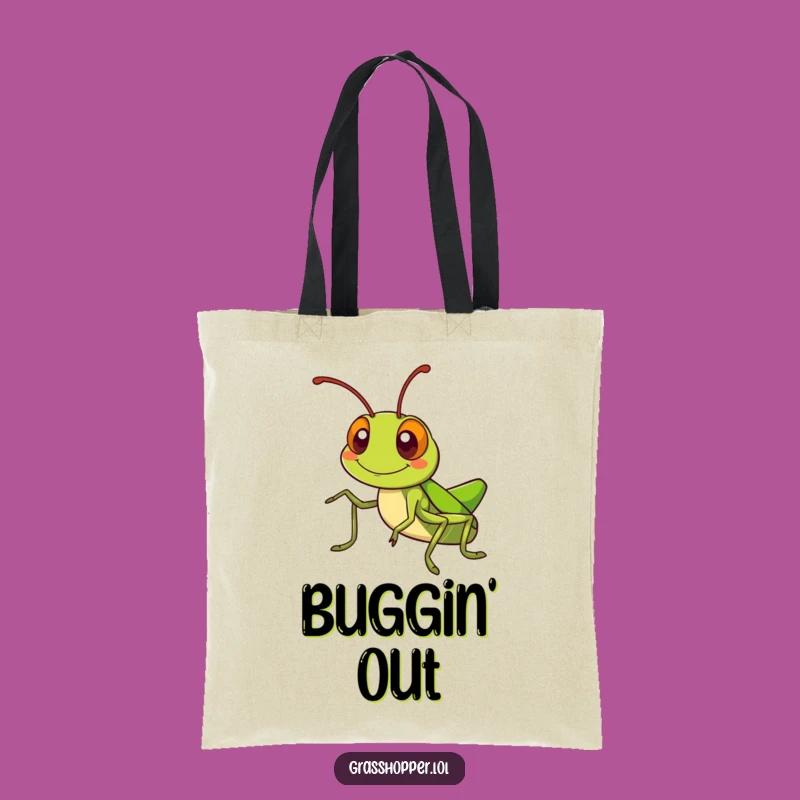 Kawaii Grasshopper Tote Bag: Silly Grin Antennae Wave, Cute Accessory Gift!