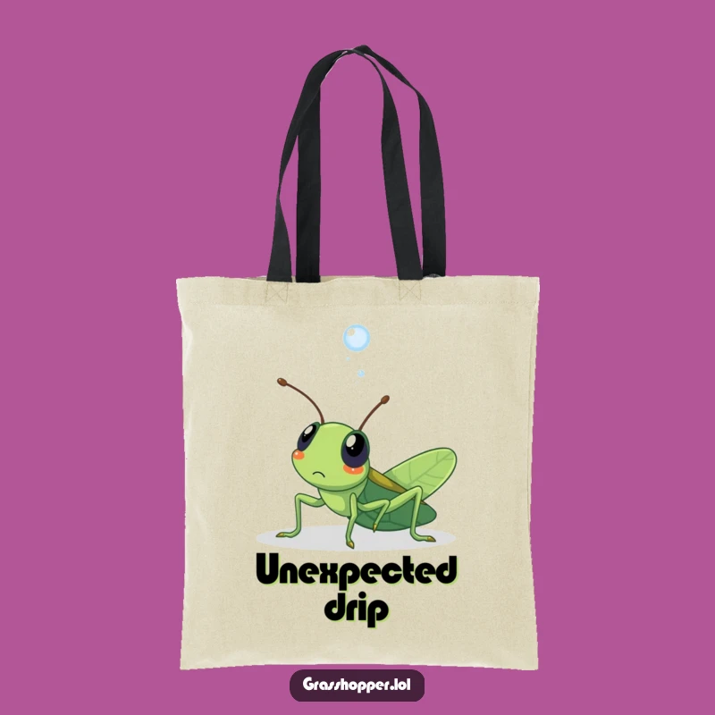 Funny Surprised Grasshopper Tote Bag: Dewdrop Surprise, Cute Accessory Gift!